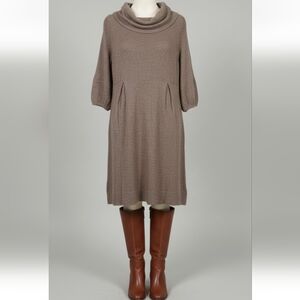 AGB Dress Women's Sweater Dress Size XL Cowl Neck 3/4 Sleeve Brown